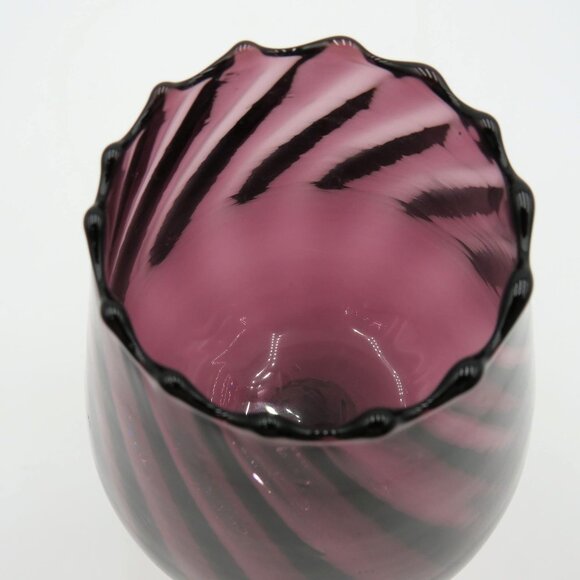 Empoli Vase Handblown Glass Amethyst Purple Swirl Textured Clear Stem Vintage - Picture 4 of 8